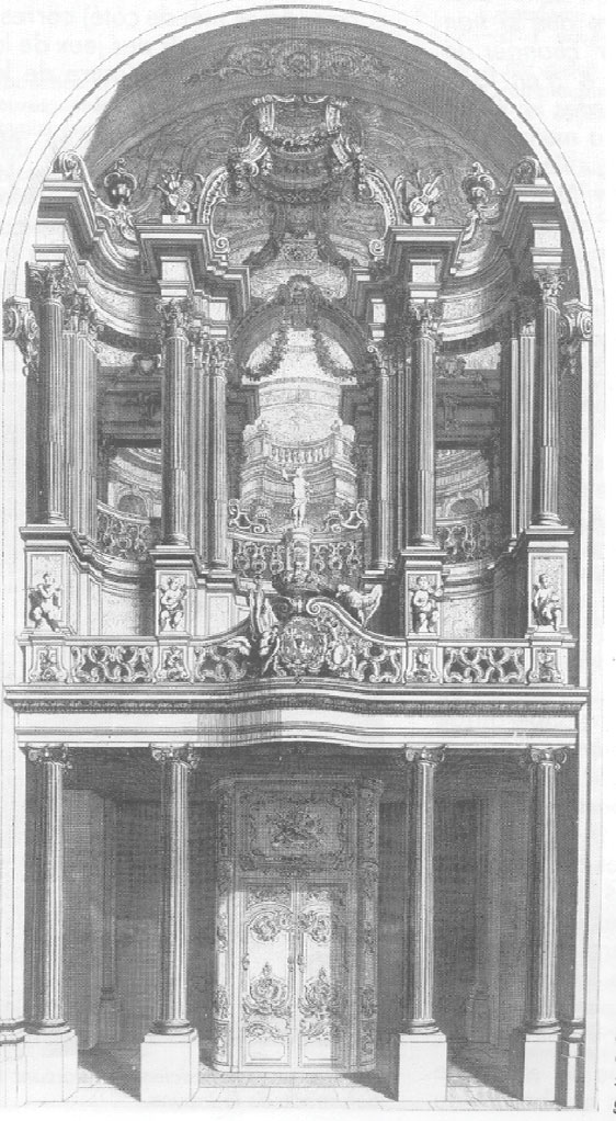 Gravure du buffet du grand orgue de l'église Saint Jacques conçu par Emmanuel Héré