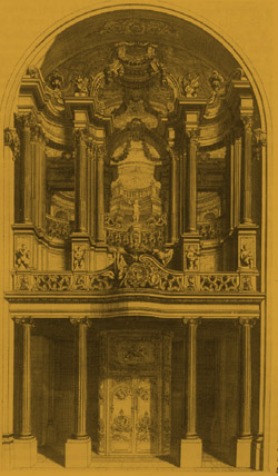 Gravure du buffet du grand orgue de l'église Saint Jacques conçu par Emmanuel Héré